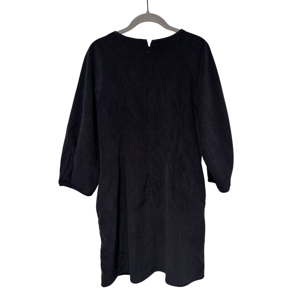 Zara Women’s Black Faux Suede Shift Dress Balloon Sleeve Back Zip Size Medium - Picture 9 of 10